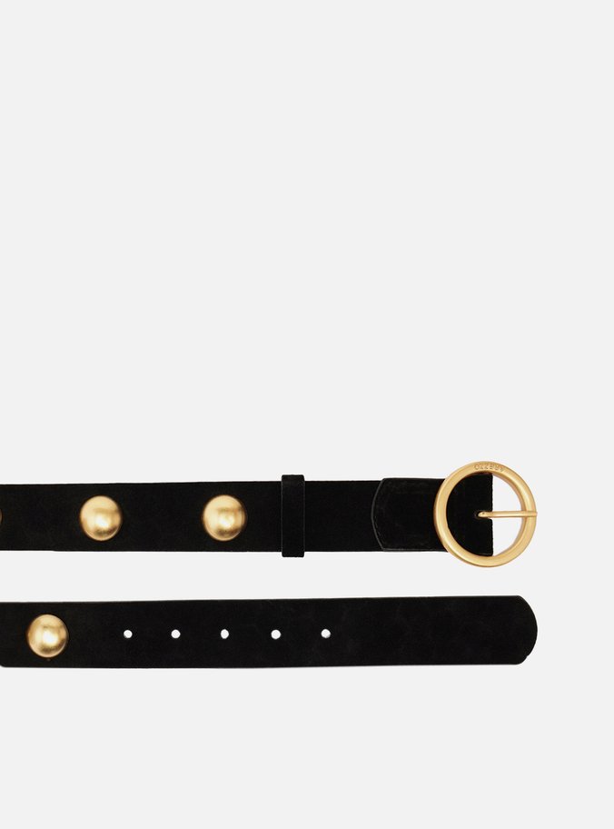 Cinto Preto Suede Fivela Redonda Metais
