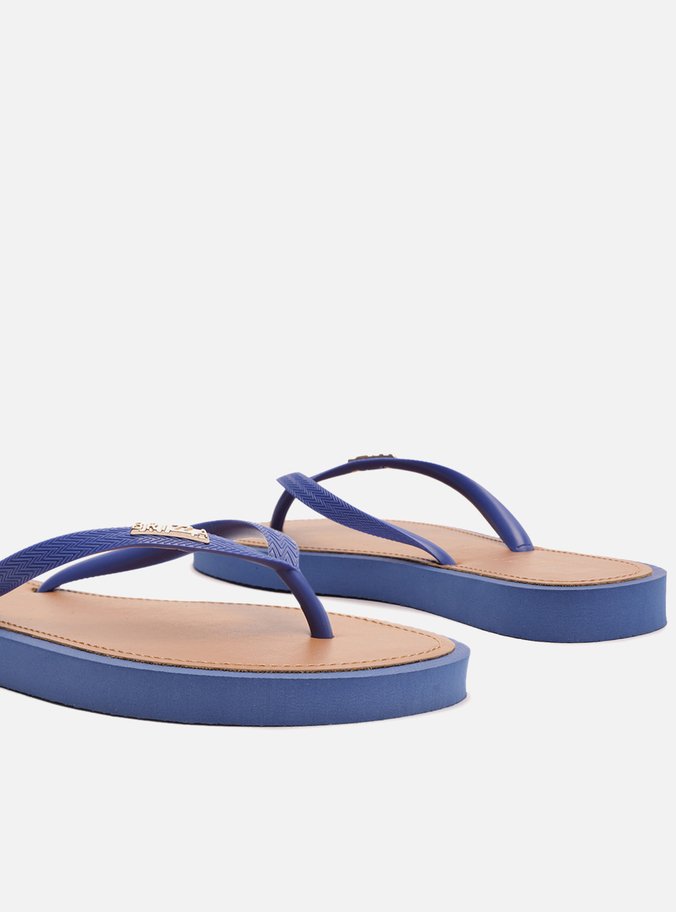 Chinelo de Dedo Tiras Azuis Palmilha Marrom