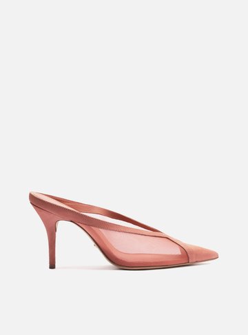 Mule Rosa Tela Salto Alto Fino V