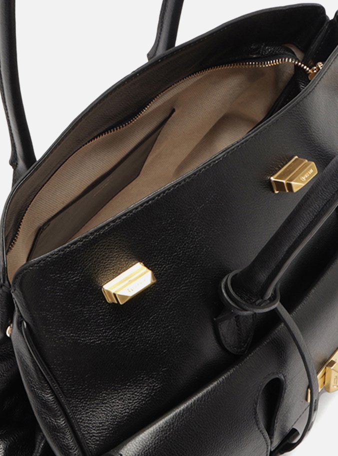 Bolsa Shopping Preta Couro Grande Bolso Recortes