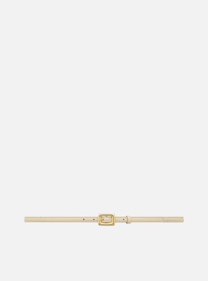 Cinto Off White Couro Fino Maxi Fivela Retangular