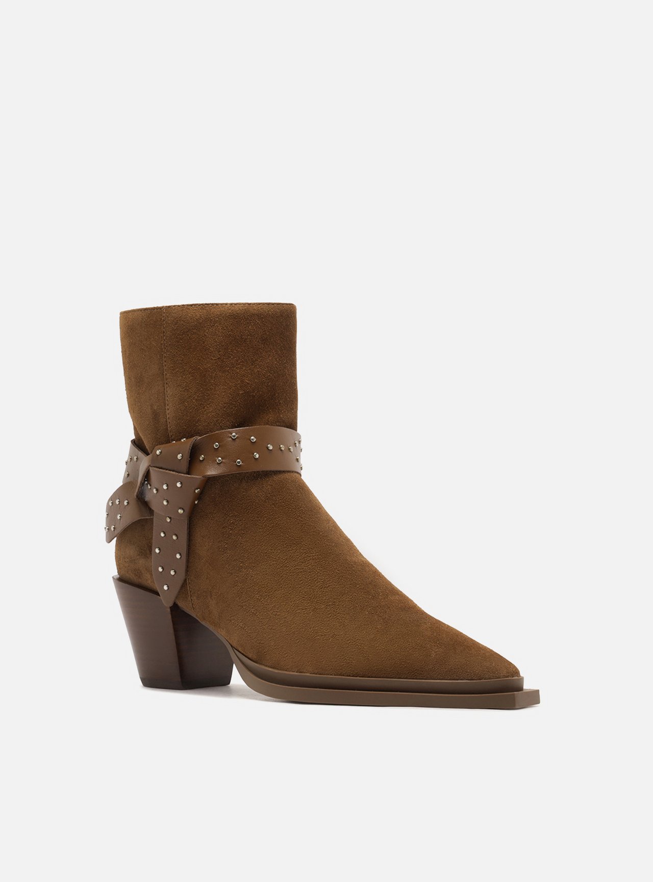 Bota Marrom Suede Salto Bloco Laço Rebites — foto 2