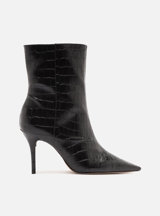 Bota Preta Croco Cano Médio Salto Fino