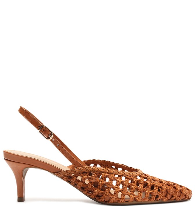 Scarpin Marrom Tressê Salto Fino Slingback