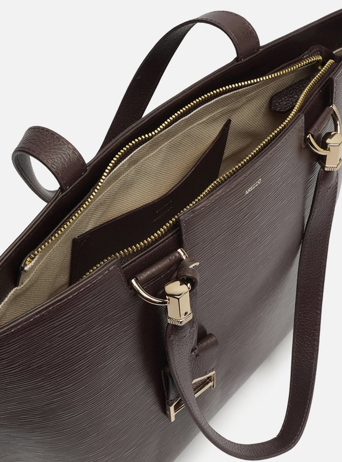Bolsa Shopping Marrom Escura Couro Abraccio Grande
