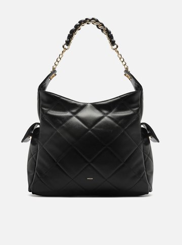 Bolsa Hobo Preta Couro Matelassê Grande Bolsos