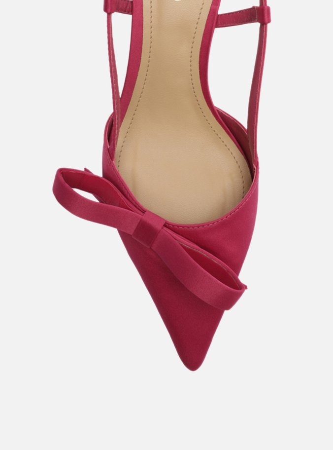 Scarpin Rosa Cetim Bico Fino Slingback Laço