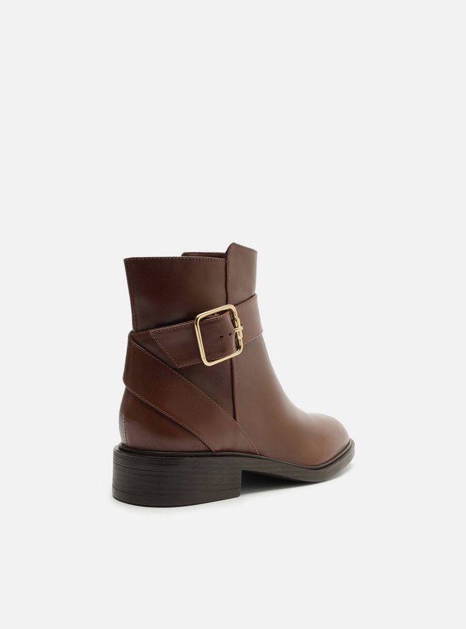 Bota Marrom Couro Cano Curto Tira Fivela