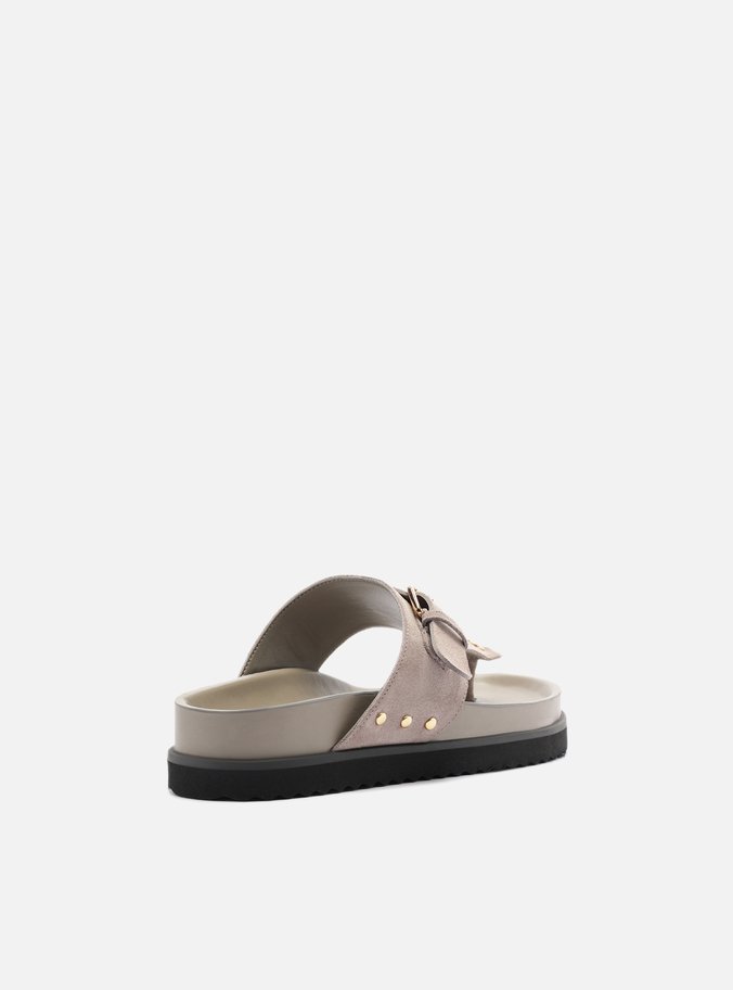 Sandália Papete Cinza Suede Tira Fivela