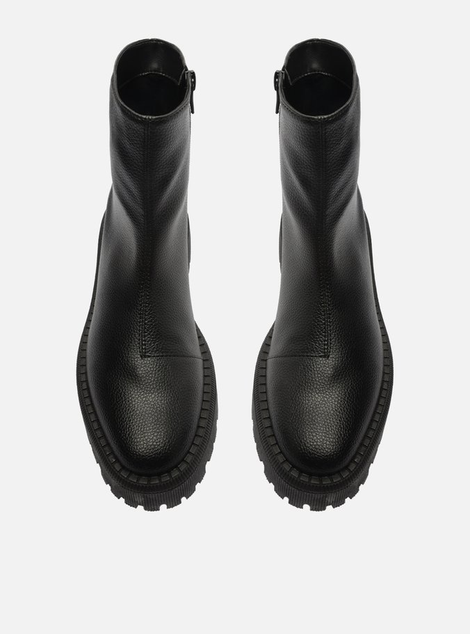 Bota Preta Cano Médio Tratorada Zíper
