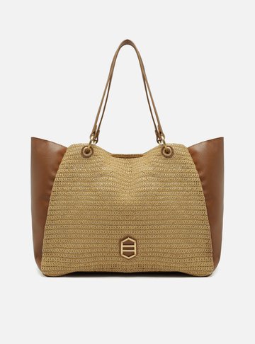 Bolsa Shopping Marrom Couro Grande Palha