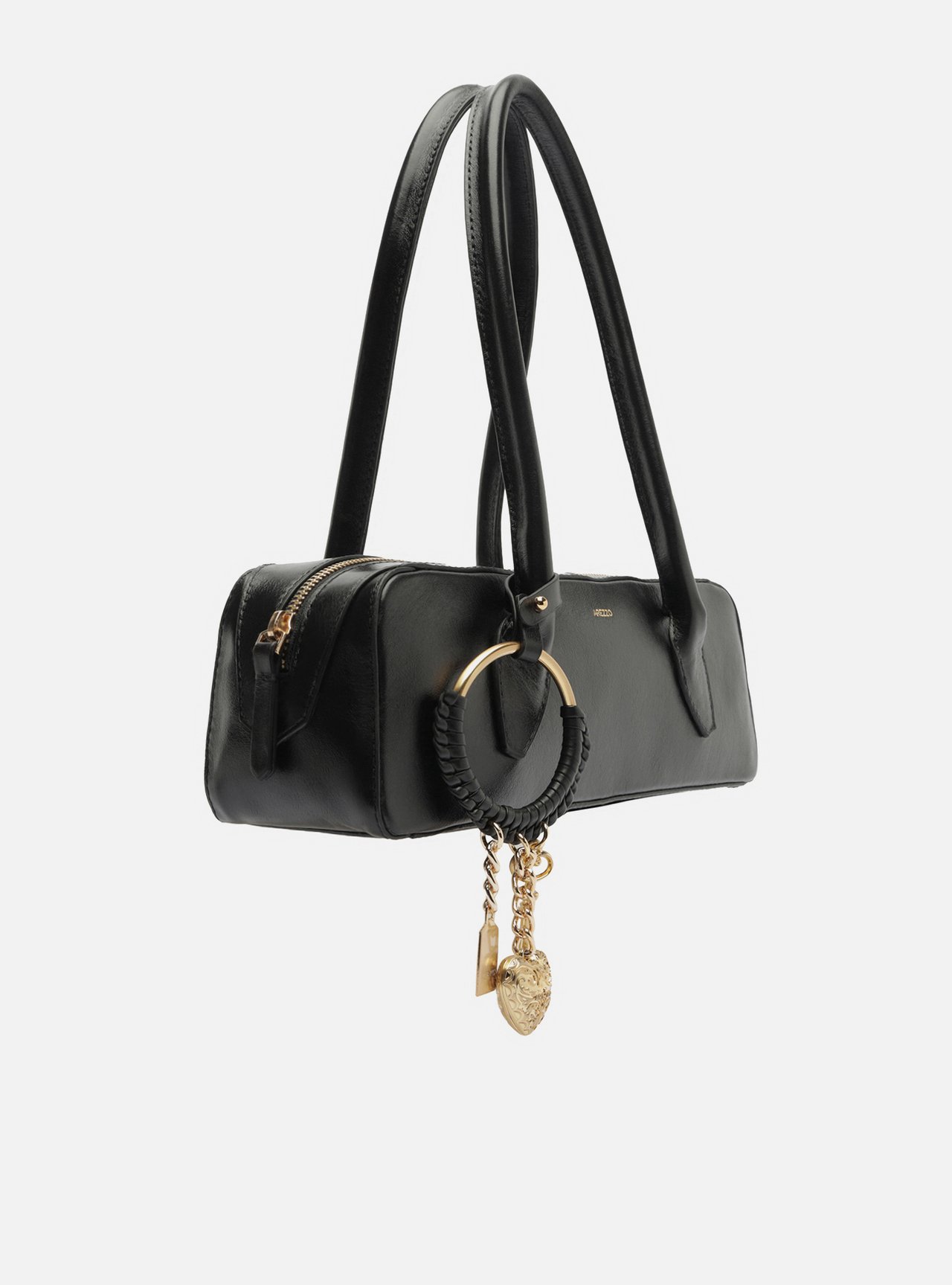 Bolsa Shoulder Preta Couro Média Metais — foto 5