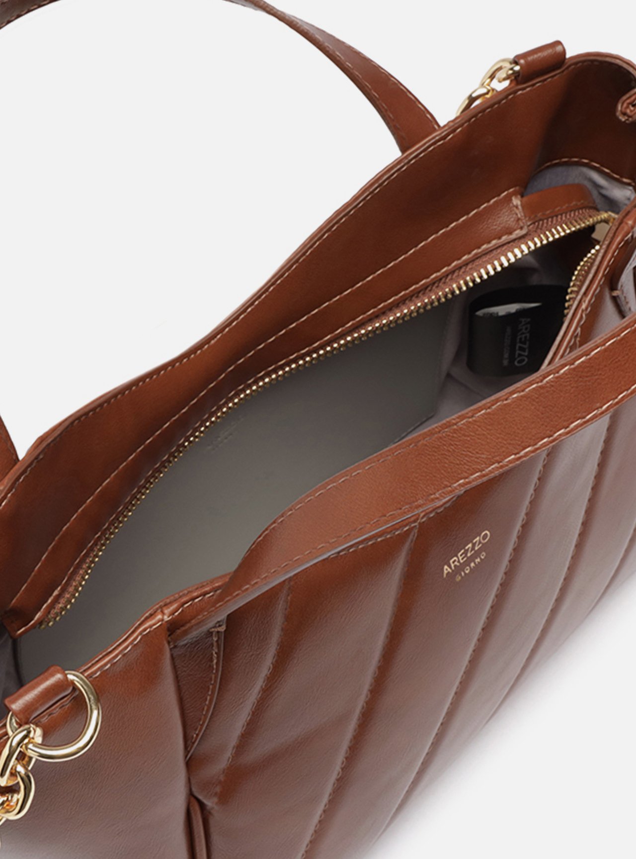 Bolsa Tote Marrom Média Matelassê Alça Corrente — foto 4