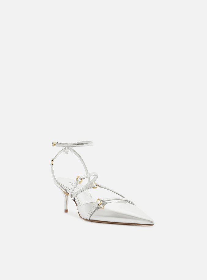 Scarpin Prata Salto Kitten Tiras