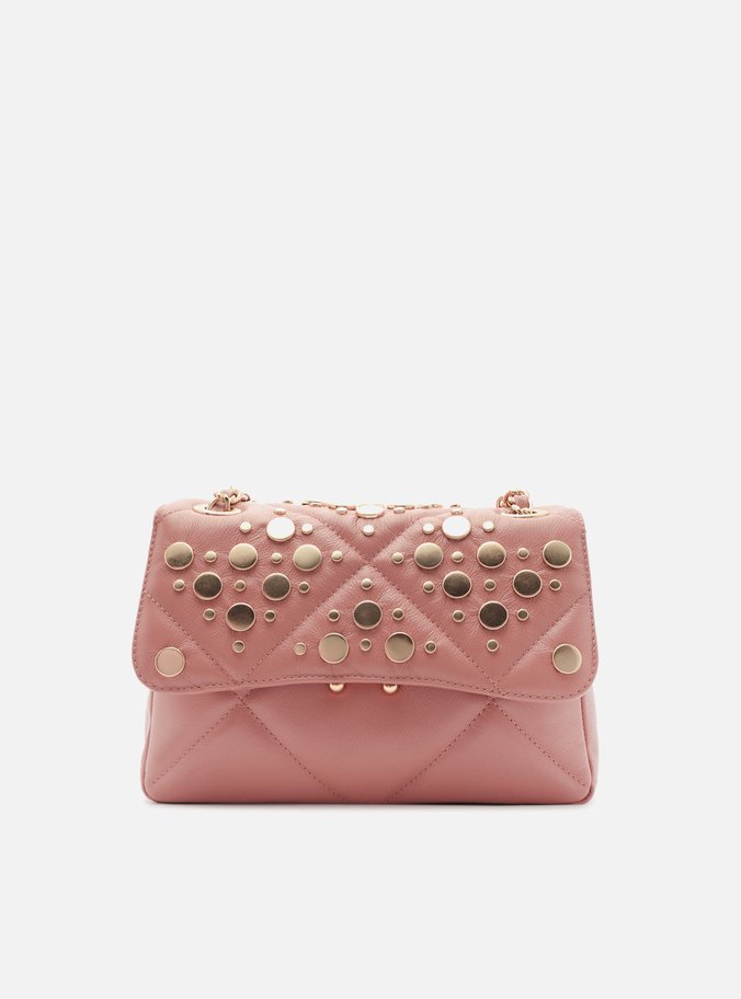 Bolsa Tiracolo Rosa Couro Mizz Média Tachas