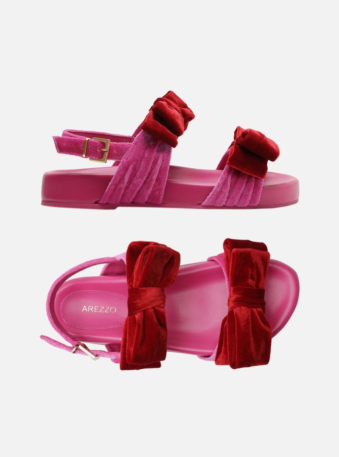 Sandália Rasteira Rosa Veludo Flatform