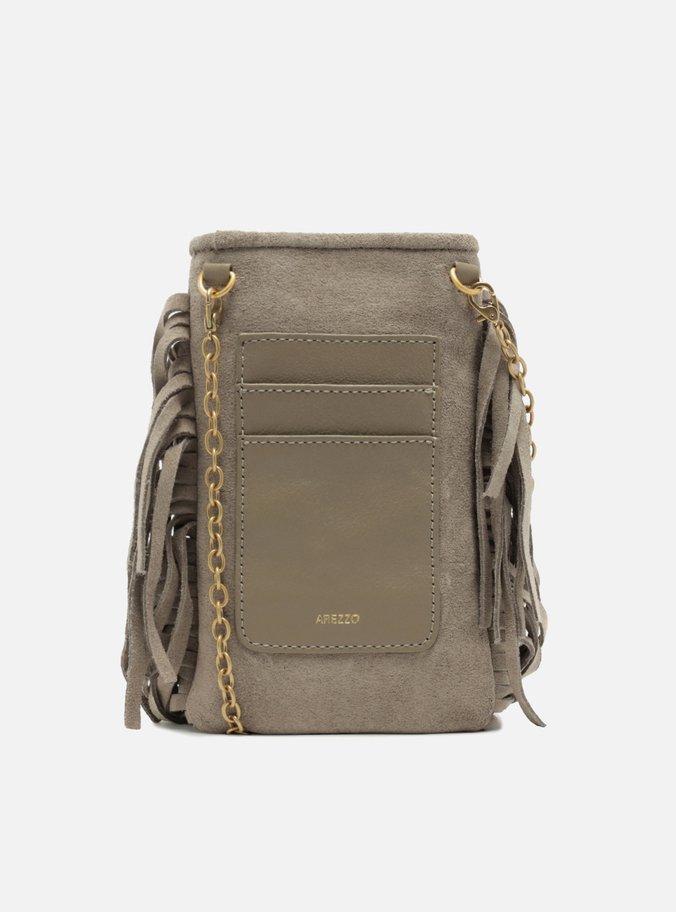 Mini Bag Cinza Suede Franjas Porta-Celular