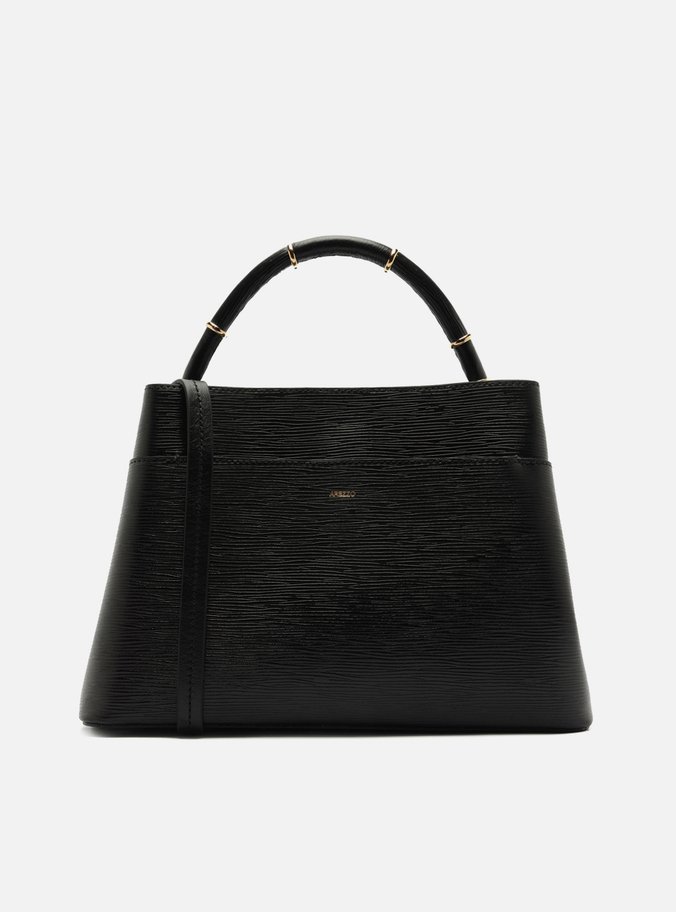 Bolsa Tote Preta Couro Grande Anéis