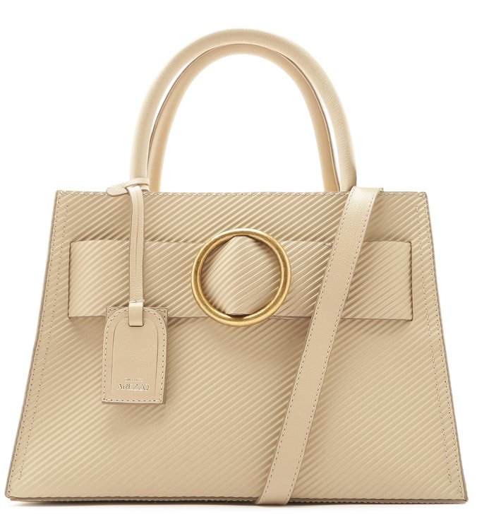 Bolsa Tote Couro Allegra Stripes Grande Latte