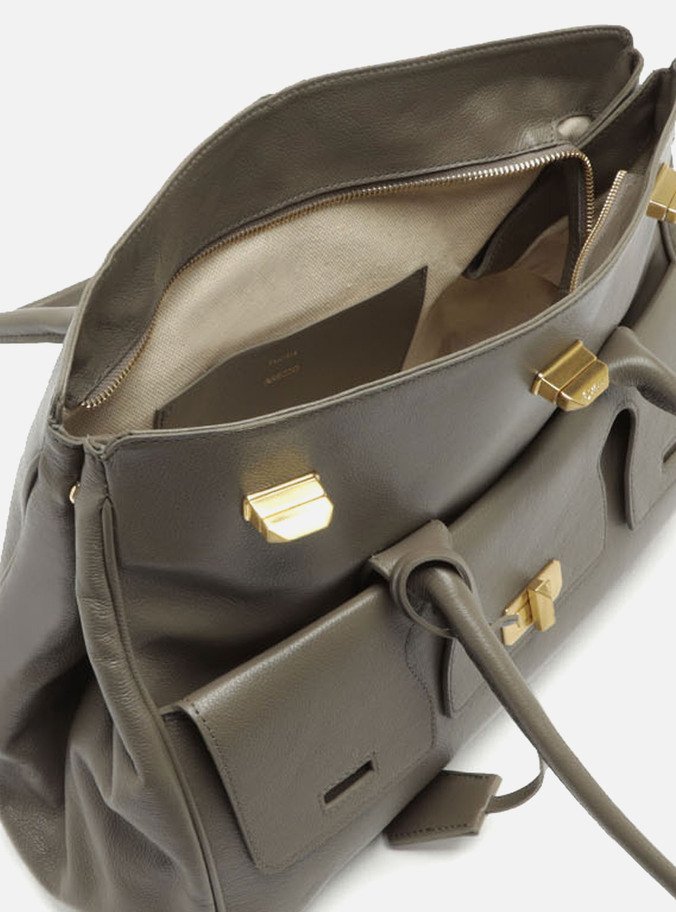 Bolsa Shopping Cinza Couro Grande Bolso Recortes