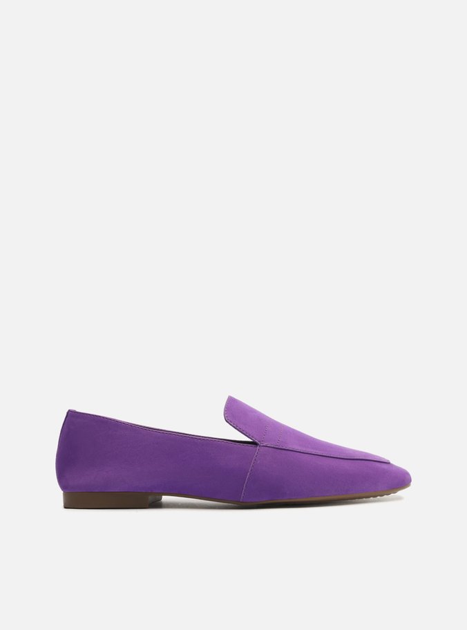 Mocassim Roxo Nobuck Bico Quadrado Costuras