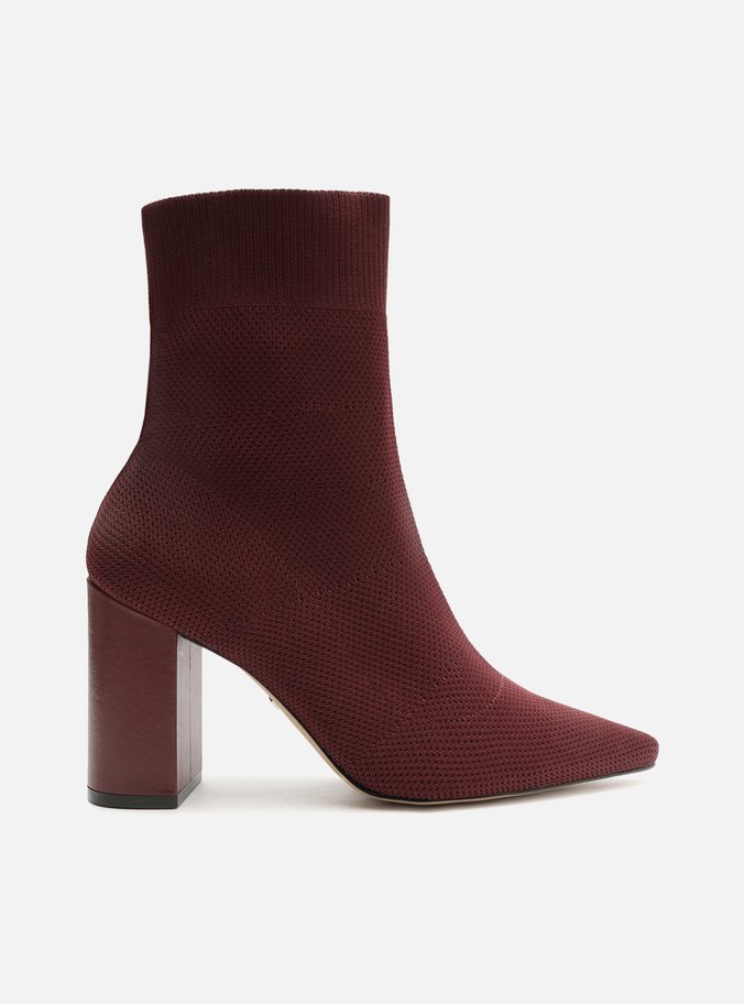 Bota Vermelha Knit Cano Médio Salto Alto