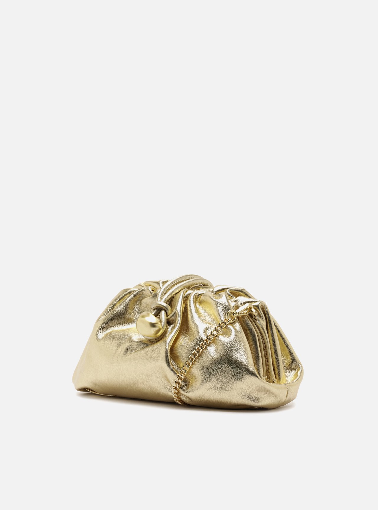Bolsa Clutch Dourada Couro Média Corrente — foto 2