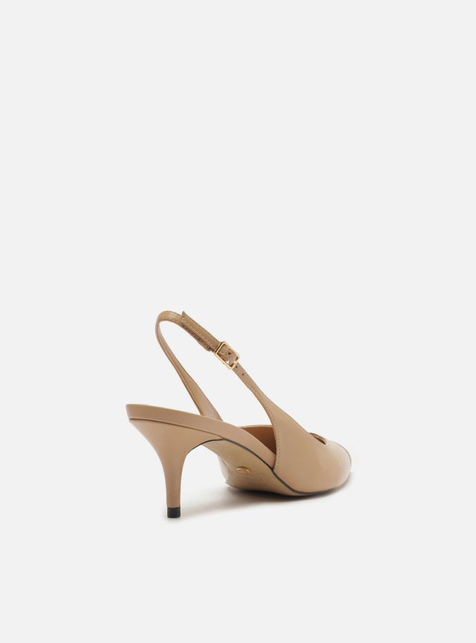 Scarpin Bege Couro Salto Kitten Slingback