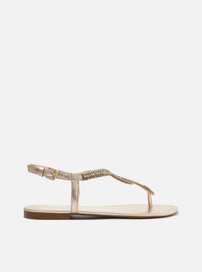 Rasteira Dourada Tiras Slim Pedraria Snake
