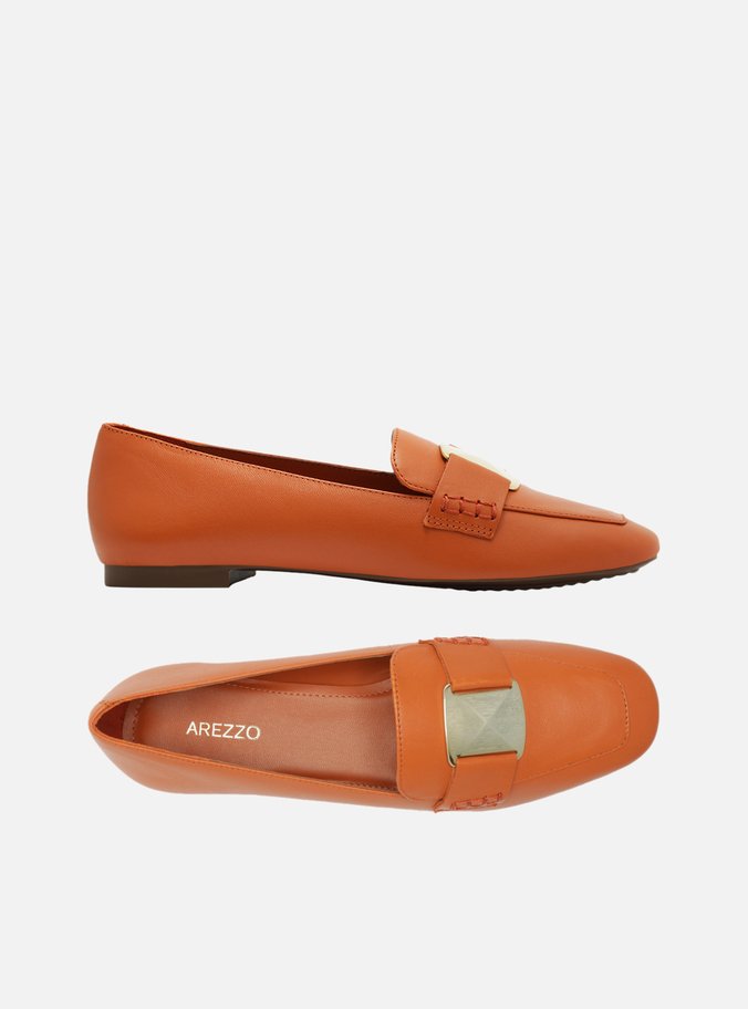 Mocassim Laranja Bico Quadrado