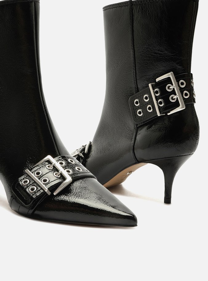 Bota Preta Cano Curto Salto Kitten Fivelas