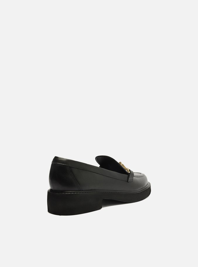 Mocassim Preto Couro Salto Bloco Bridão