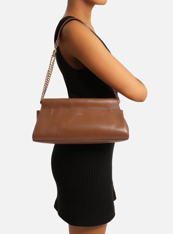 Bolsa Shoulder Marrom Couro Grande Corrente Dupla