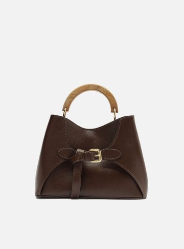 Arezzo — Bolsa Tote Marrom Couro Média Alça Madeira