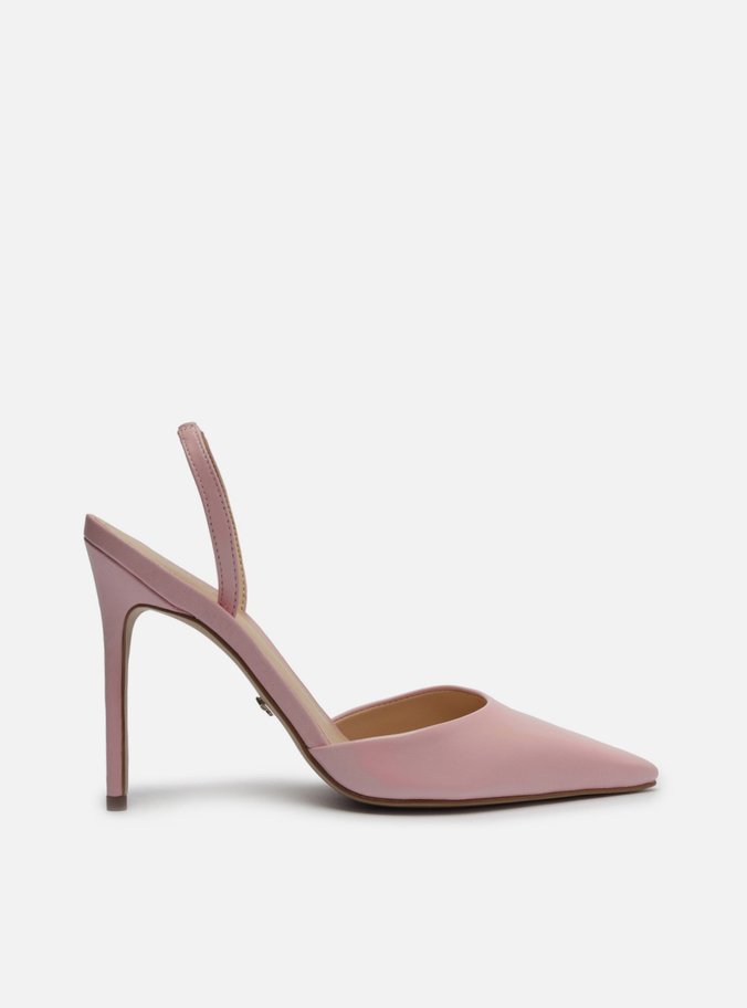 Scarpin Rosa Couro Salto Alto Bico Fino Aberto