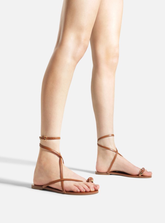 Rasteira Marrom Couro Dedeira Pedra