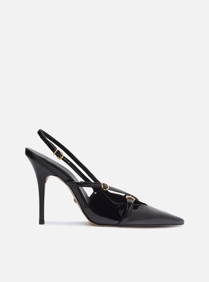 Scarpin Preto Verniz Salto Alto Slingback Amélia