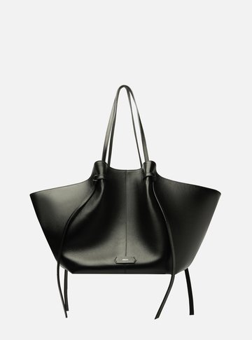 Bolsa Shopping Preta Couro Grande Soft Tiras