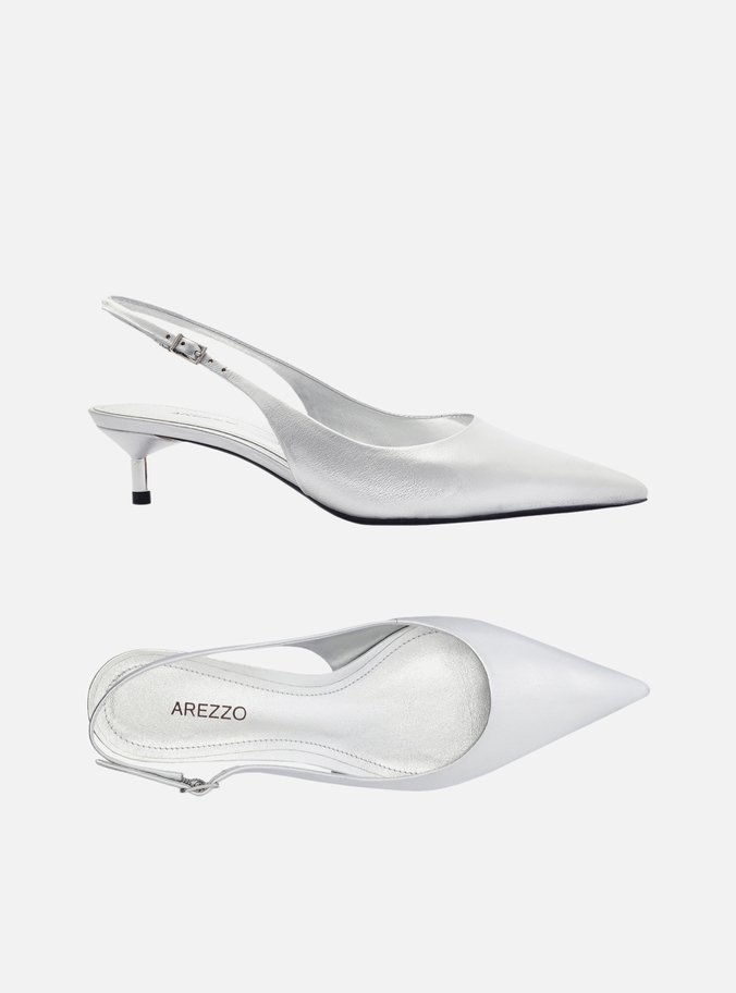 Scarpin Prata Salto Kitten Slingback