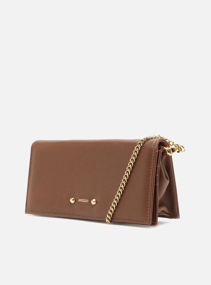Clutch Marrom Couro Pequena Rebites | Arezzo