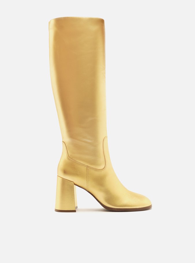 Bota Dourado Cano Longo Salto Alto