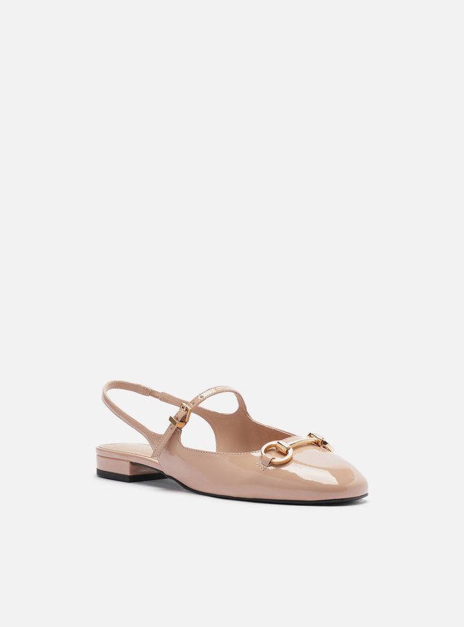 Sapatilha Boneca Bege Verniz Slingback Bridão