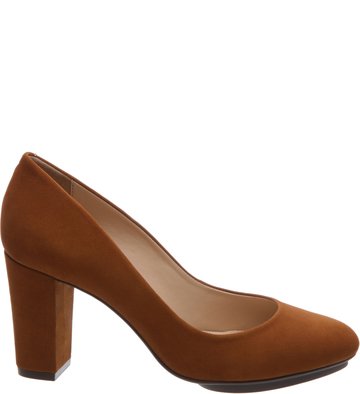 Scarpin Nobuck Bico Redondo Meia Pata Golden Brown