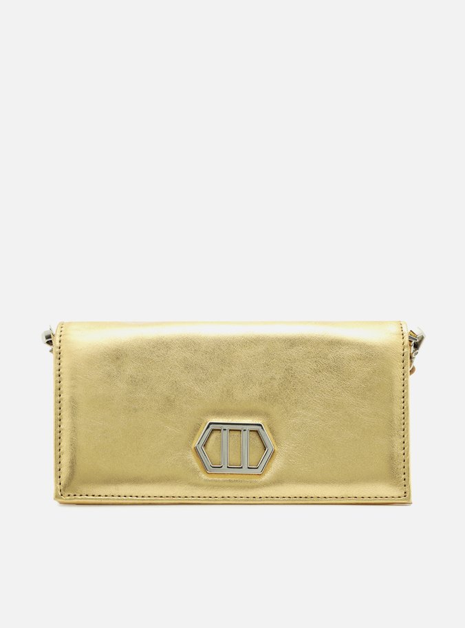 Clutch Dourada Couro Metal Geométrico