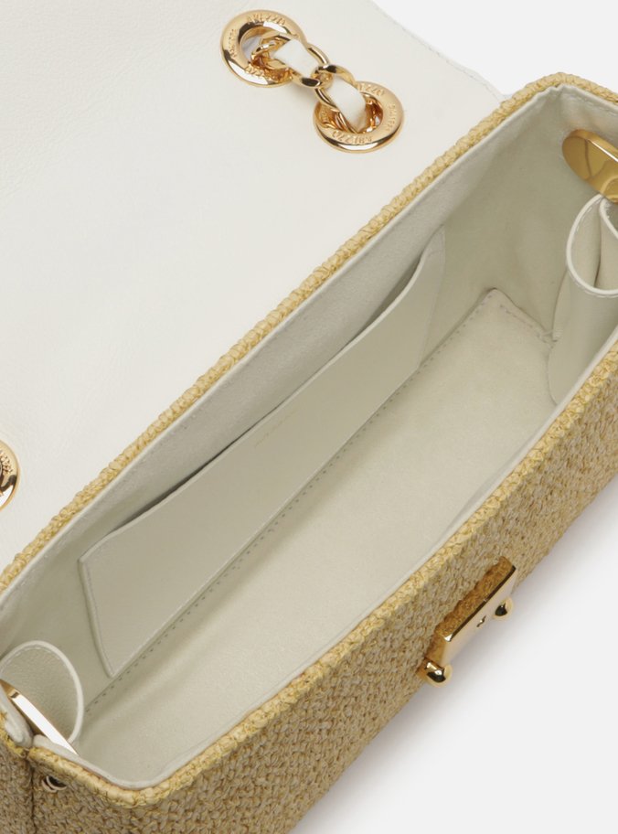 Bolsa Tiracolo Branca Couro Mizz Média Palha