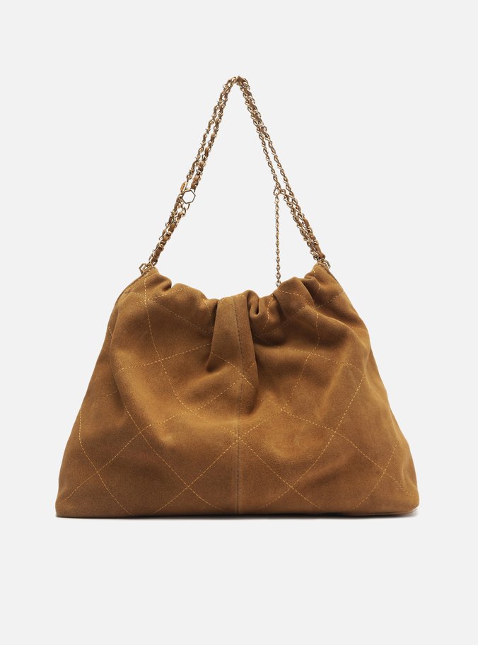 Bolsa Hobo Bege Couro Acamurçado Esther Grande
