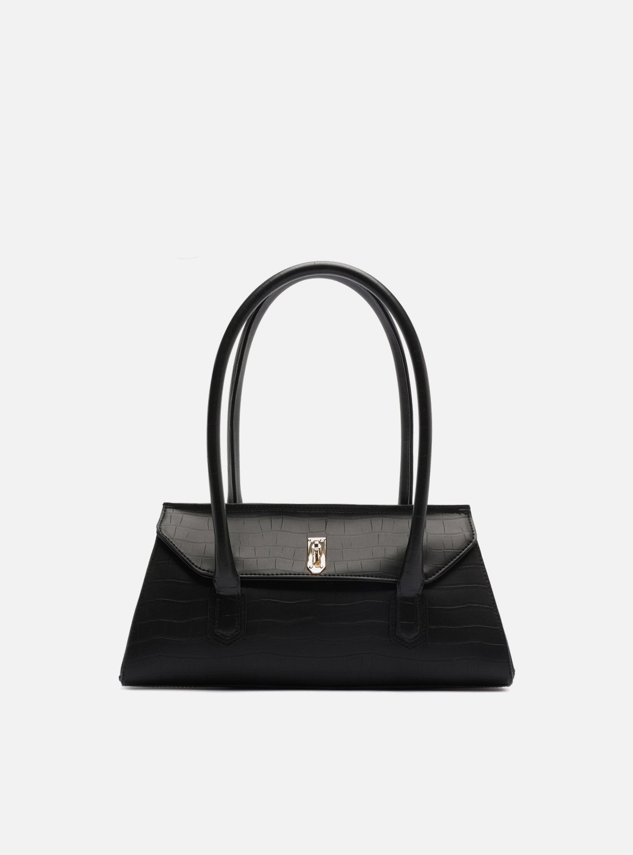 Bolsa Shoulder Preta Média Croco Metais — foto 1