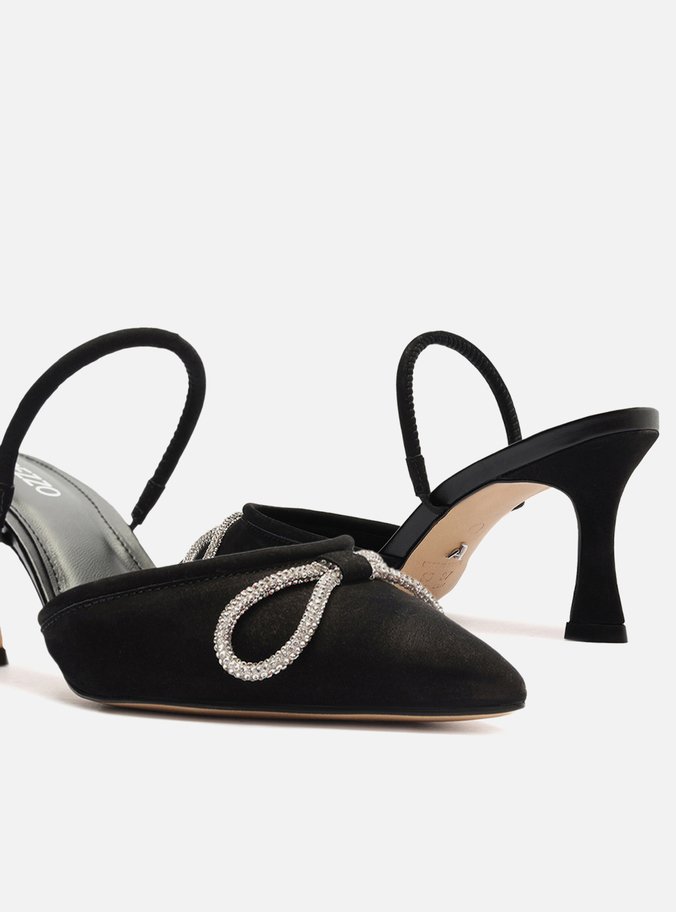 Mule Preta Salto Fino Strass Audrey
