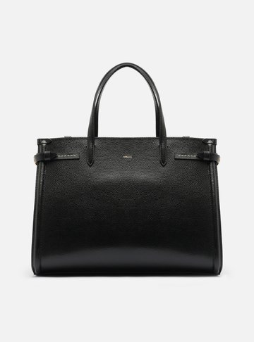 Bolsa Tote Preta Couro Grande Detalhe Tiras