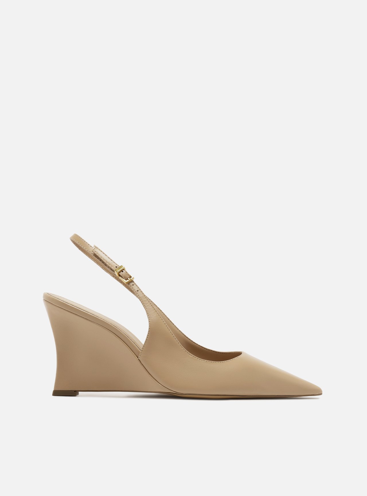 Scarpin Bege Couro Salto Alto Anabela Slingback — foto 1